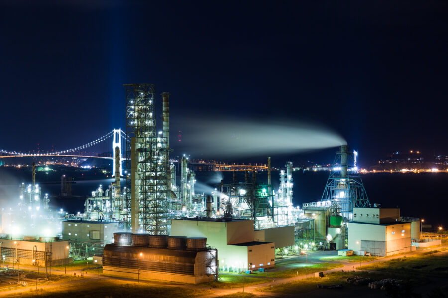 Industrial factory in Muroran at night