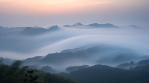 sea of clouds over the mountains at dawn