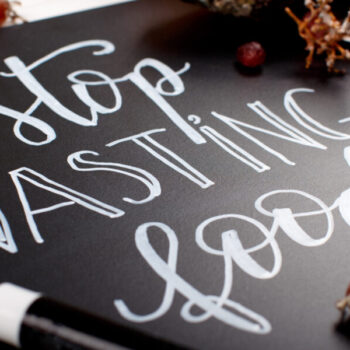 Chalkboard with Stop wasting food lettering