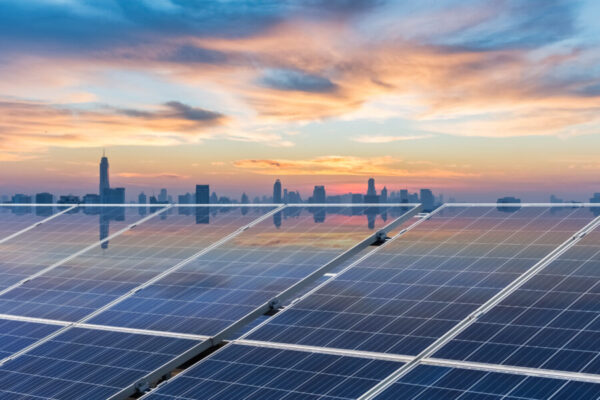 roof solar energy in sunset