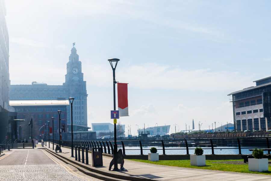 Beautiful sunny day in Liverpool, UK, different views of the cit