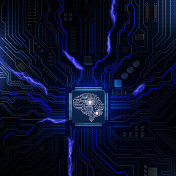 Computer circuit board socket in the form of the human brain. 3D illustration
